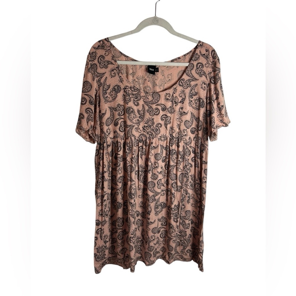 ♥️ASOS Blush Pink Black Paisley Babydoll Mini Dress Button Back Women’s Sz US 12
